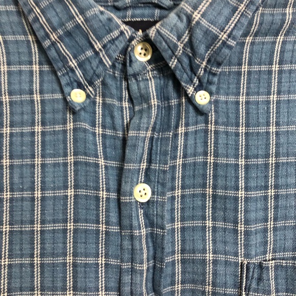 Vintage 90s Gap Flannel Shirt Mens L Blue Plaid L/S Cotton Button Down - Picture 2 of 7